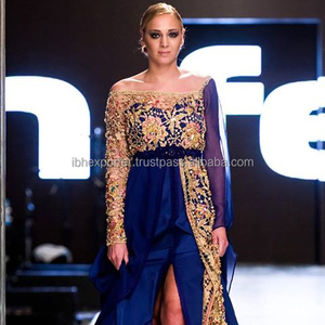 Nuevo frente abierto dos mangas diferentes estilo y sin cuello Kaftan con bordado y trabajo de cuentas - Product Image 1