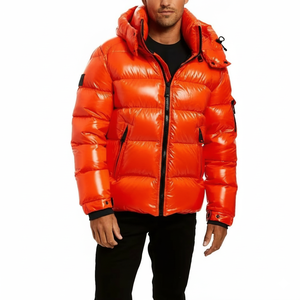 Chaqueta Acolchada con Capucha para Hombre, Color Naranja, Recubrimiento de PU, Cierre de Cremallera, Resistente al Viento, Informal, para Invierno, Gruesa, Aislante, Color Sólido, Corte Regular - Product Image 5