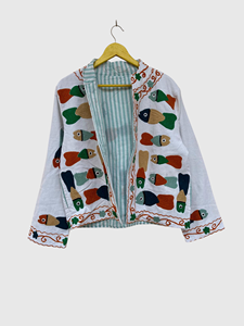 Veste en coton brodée à la main, col châle, manches longues, motif animalier, style Prairie Chic, pour le printemps, longueur standard adulte - Product Image 4
