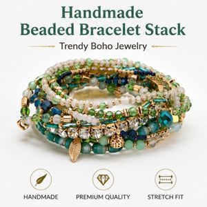 Bohemian Multi Layer Zinc Alloy Beaded Bracelet Set Women | 14K Gold Plated Stretch <b>Stack</b> Bracelets | Handmade Colorful Seed - Product Image 1