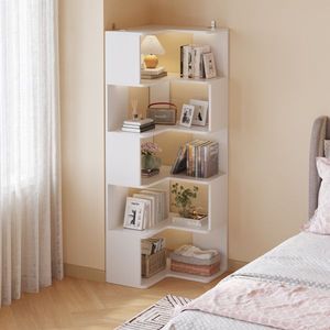 FCH 5-Layer L-Shaped Corner Display Rack 60*60*165cm White Particle Board Wall & Display Shelves - Product Image 1