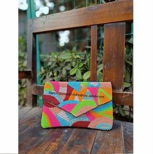 Handmade Lightweight Beaded Clutch Bag Rectangular <b>Envelope</b> Purse Ethnic Geometric Pattern Handbag Needlework Detachable Chain - Product Image 5