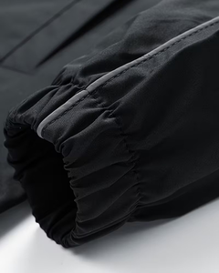 Men's Black Bomber Jacket Striped Canvas Single Button Closure Stand Collar Casual Windproof Polyester Winter Wear OEM Service - Product Image 5