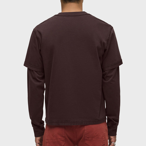 T-shirt thermique en tricot épais à double couche pour homme, de style vintage, de haute qualité, à manches longues, 240g, marron, T-shirt à double couche pour homme - Product Image 2