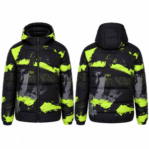 Men's Hooded Puffer Jacket Winter Sporty Printed Windproof Thick Polyester Warm <b>Coat</b> with Zipper Closure Regular Fit - Product Image 1