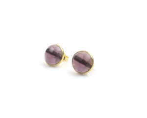 Boucles d'oreilles clous de luxe confortables plaquées or 18 carats avec pierres précieuses multicolores de forme ronde pour femmes et hommes, 2,50 grammes par paire - Product Image 2