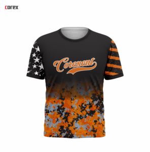 เสื้อเจอร์ซีย์คอกลมแท้สองสี ลายธงชาติอเมริกาสีดำแบบกำหนดเอง ลายพรางสีส้มไล่เฉด ลายดาวและแถบดิจิทัล ผลิตจากโพลีเอสเตอร์ 100% ระบายอากาศได้ดี - Product Image 1