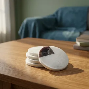 Ensemble de sous-verres artisanaux en pierre naturelle, sous-verres ronds en marbre blanc avec incrustation d'améthyste violette pour la décoration de table et de la maison - Product Image 3