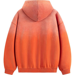 Vibrant Orange Gradient Acid Wash Hoodie Custom Dip Dye Effect <b>Pullover</b> <b>Men</b> Retro Faded Hooded Sweatshirt Trendy Apparel - Product Image 2