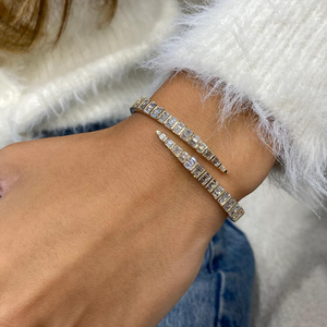Bracelet Moissanite Baguette Tennis Cuff Or Argent Jonc Ouvert Scintillant Luxe Bijoux Femme Élégant Mode Cadeau Mariage - Product Image 1