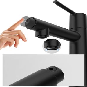 Rubinetto da Bagno Nero Opaco Monocomando da Appoggio, 1-3 Fori, Modalità Flusso Fontana, Funzione Due-in-Uno per Lavabo e Mobile Lavanderia - Product Image 4