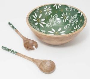 Juego de Cubiertos de Diseño Floral Moderno, Tazón para Mezclar Ensaladas de Madera Esmaltada, Utensilios de Cocina, Cuchara y Tenedor para Servir Ensaladas, Decoración de Mesa Duradera - Product Image 6
