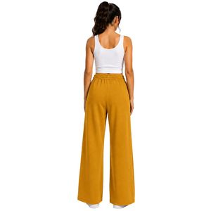 Pantalon de survêtement jaune moutarde à jambes larges pour femme, taille élastique, coupe ample, en molleton de coton, pantalon de détente oversize, streetwear décontracté - Product Image 2