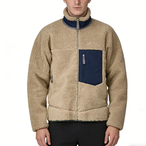 Chaqueta polar para hombre al por mayor con cremallera frontal, logotipo personalizado, bolsillos con cremallera, ropa casual de invierno impermeable - Product Image 2