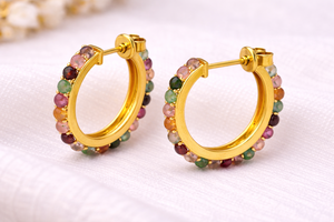 <b>Solid</b> Sterling <b>Silver</b> Hematite Gemstone <b>Hoop</b> <b>Earrings</b> Handmade Trendy Fashion Jewelry Gold Plated for Weddings and Gifts - Product Image 4