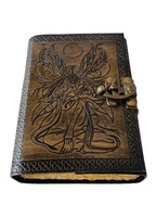 Fait à la main Vintage en cuir véritable fée femmes en relief charbon de bois Wiccan livre d'ombre Journal cahier ou journal intime Deckle bord papier