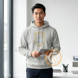 Sudadera con Capucha Gris para Hombre, 100% Algodón, Logotipo Bordado Iota |   Ropa de otoño informal con bolsillo frontal Phi - Product Image 3