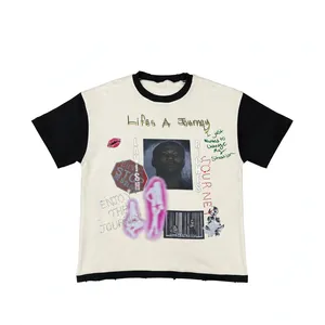เสื้อยืดแร็กแลนแบบยูนิเซ็กส์ พิมพ์ลายกราฟิก ผ้าฝ้าย ทรงโอเวอร์ไซส์ แขนเสื้อตัดสี สไตล์ลำลอง สตรีทแวร์ - Product Image 1