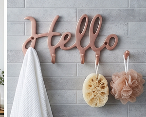 Premium Copper Plated Metal Hello <b>Hook</b> Wall Mount 4 <b>Hooks</b> Novelty Design For Clothing Storage Stylish Home Decor - Product Image 5