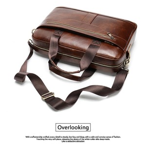 Sac fourre-tout de voyage vintage grande capacité, écologique, sacoche d'affaires pour ordinateur portable 14 pouces, porte-documents en cuir véritable pour hommes - Product Image 5