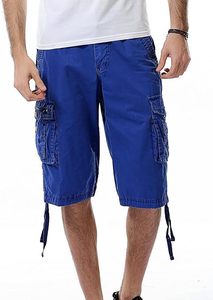 Shorts cargo pour homme, couleur unie, 100% coton, taille mi-haute, fermeture boutonnée, style décontracté, longueur Bermuda - Product Image 4