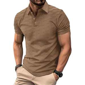 Polo pour homme uni à manches courtes, style formel, col rabattu, couleur contrastante, grande taille, infroissable, en tissu tissé brodé - Product Image 5