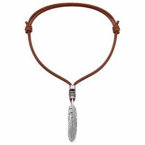 Vintage Alloy Feather Pendant Necklace with Adjustable Leather Cord for Men & Boys - Product Image 3