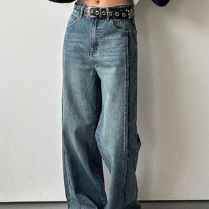 Pantalones Vaqueros de Diseño Único, Estilo Retro Americano, Holgados, de Pierna Recta, para Mujer - Product Image 2
