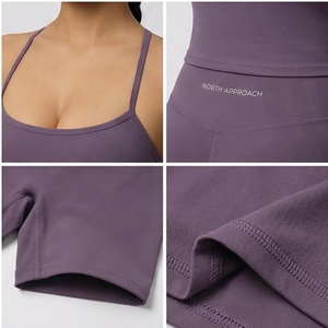 Ensemble de yoga 2 pièces, col carré, bretelles spaghetti, short taille haute sans couture, vêtements de sport unis - Product Image 4