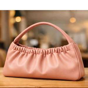 <b>Pink</b> Ruched Hobo Handbag Scrunchie Top Handle Shoulder <b>Bag</b> Genuine Leather for Daily Travel <b>Party</b> - Product Image 3