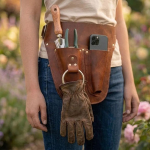 Ceinture porte-outils de fleuriste artisanale en cuir véritable, étui pour ciseaux de jardinage, marque privée, à vendre - Product Image 4