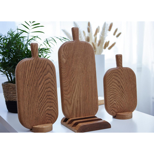Ensemble de 3 planches à découper élégantes en chêne avec grain de bois riche et élégant, support vertical fin, parfait pour la cuisine et la découpe des légumes - Product Image 3