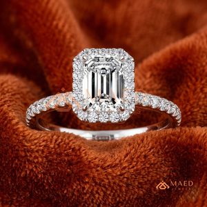 <b>Emerald</b> Cut Diamond Halo Engagement <b>Ring</b> with Pavé Setting Classic Style – 925 Sterling <b>Silver</b> Wedding Bridal Jewelry <b>Ring</b> - Product Image 1