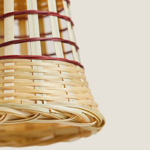 Natural Woven Rattan Decorate Christmas Bell Pouch Featuring <b>Red</b> Velvet <b>Bow</b> And Hanger Loop Art - Product Image 3