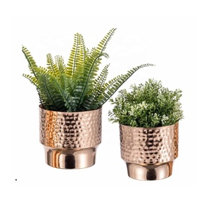 Hot Selling Set of 2 Modern Hammered Copper Tone <b>Metal</b> Planter Pots Decorative Flower Pot Plant Container Centerpiece Decor - Product Image 1