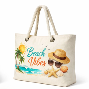 COTTON VOYAGE Customized Logo Eco Friendly Cartoon Pattern <b>Large</b> Canvas Beach Tote <b>Bag</b> Rope Handle <b>Large</b> Capacity Shopping <b>Bag</b> - Product Image 5