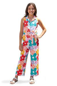 Mono sin mangas con estampado floral y tirantes finos para niñas, cuello vuelto, largo hasta el tobillo, de poliéster transpirable, estilo bohemio - Product Image 1