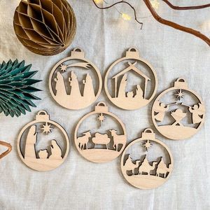 Ornements de Noël en bois, rennes, sapins, flocons de neige, décorations suspendues, artisanat traditionnel, décoration d'arbre - Product Image 3