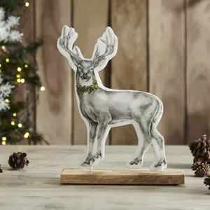 Handmade Wooden Deer <b>Figure</b> <b>Christmas</b> Decoration Rustic Tabletop Sculpture for Living Room Animal Theme Art - Product Image 1