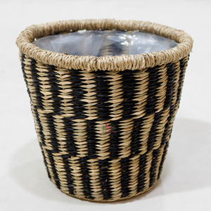 Panier de rangement en jonc de mer noir et naturel tressé avec doublure intérieure amovible, poubelle multifonctionnelle, décoration intérieure - Product Image 4