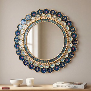 Handmade Reverse-Painted Glass Flower Wall Mirror with <b>Metal</b> <b>Frame</b> Round Shape REHMAN CRAFT - Product Image 5
