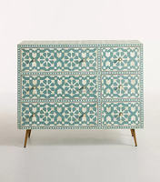 Meilleure qualité incrustation d'os blanc et vert clair 6 tiroirs incrustation d'os commode et commode décoration de salon Made In India