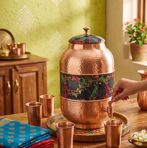 Antique Embossed <b>Metal</b> Water Dispenser Matka with Tap – Premium Copper/Bronze Finish Decorative Beverage Pot - Product Image 4
