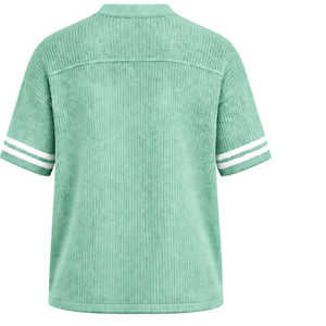 T-shirt de sport rayé vert menthe léger en jersey tricoté à col en V et manches courtes, personnalisable, pour tenue décontractée ou uniforme d'équipe, vente en gros - Product Image 2
