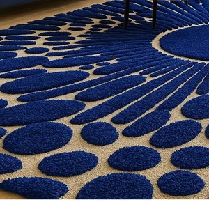 Alfombra moderna con diseño geométrico circular, alfombra suave de lana azul, alfombra hecha a mano para sala de estar, dormitorio, alfombra decorativa de lujo para el hogar - Product Image 6