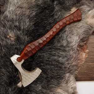 THEWIZ CRAFTS Handmade High Carbon Steel Viking Tomahawks Industrial Grade Survival Camping Hatchet Wooden <b>Handle</b> Leather Sheath - Product Image 2