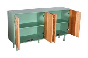 Modern Midcentury Wood Sideboard <b>Cabinet</b> with Geometric Inlay Design and <b>Storage</b> for Living <b>Room</b> <b>Dining</b> <b>Room</b> Furniture - Product Image 4