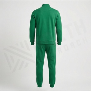 Survêtement vert pour homme, sweat-shirt à fermeture éclair intégrale avec pantalon à cordon de serrage, vêtements de sport décontractés en coton de couleur unie, vêtements d'automne - Product Image 2