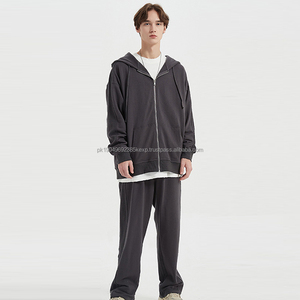 Ensemble de survêtement en polaire 2 pièces pour l'hiver, sweat-shirt et pantalon, logo personnalisé brodé, uni, teinture unie, séchage rapide, respirant, vêtements de sport pour hommes - Product Image 3