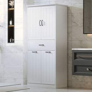 Armadio bagno bianco a due porte con cassetto e cesti per la biancheria uso domestico - Product Image 2